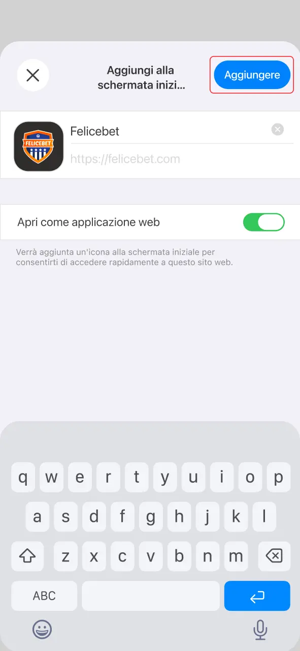 Conferma l'aggiunta e gioca subito su Felicebet.